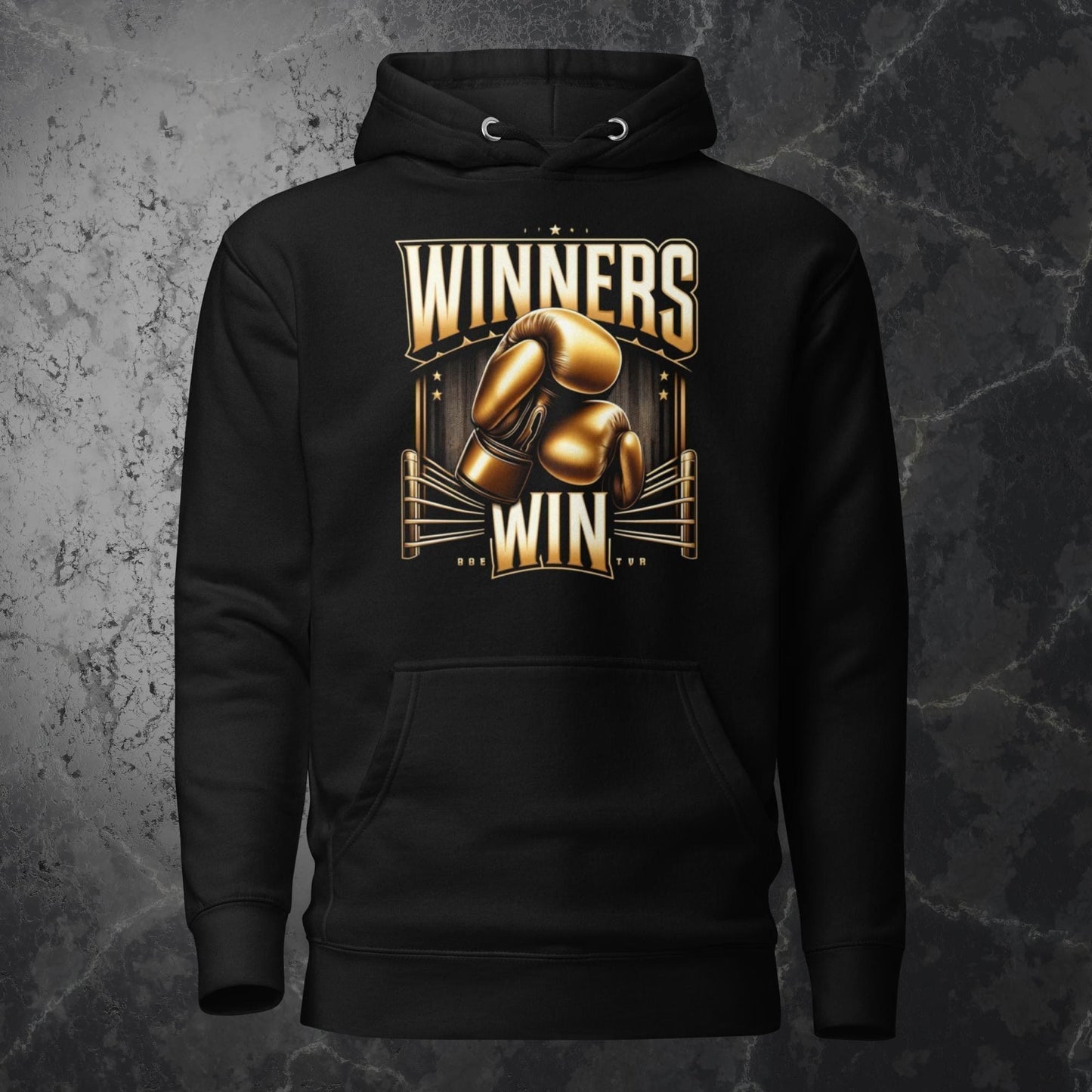 Winners Win Boxing hoodie in a ghost mock up