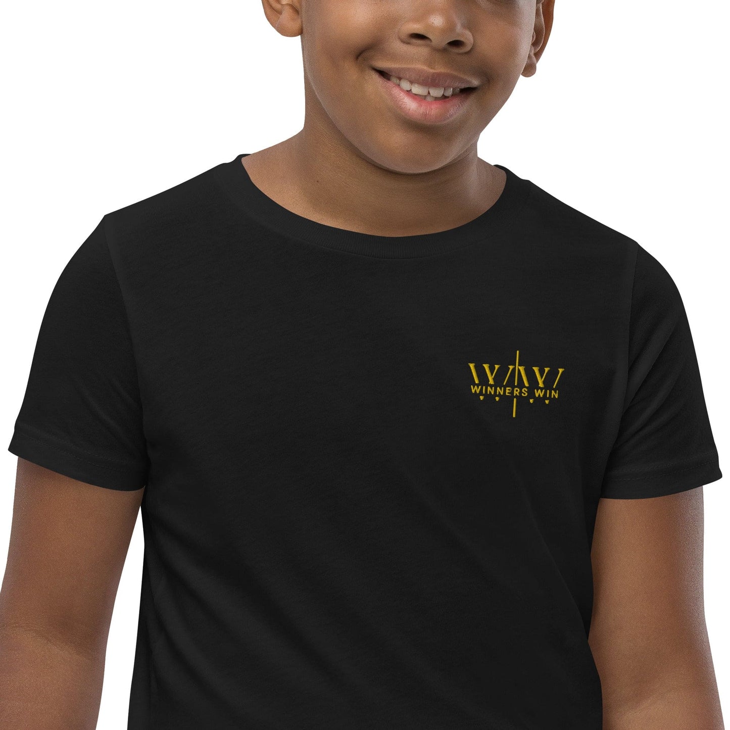 Winners Win Youth T-Shirt being modelled by a teenage athlete