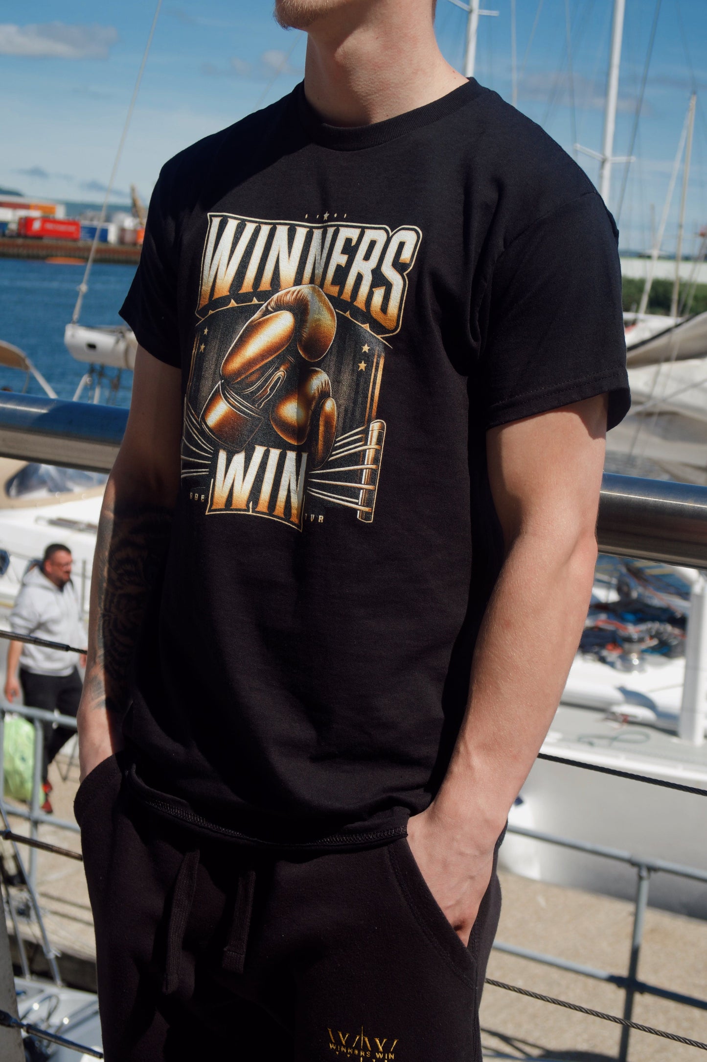 Winners Win boxing t-shirt being modelled in Belfast