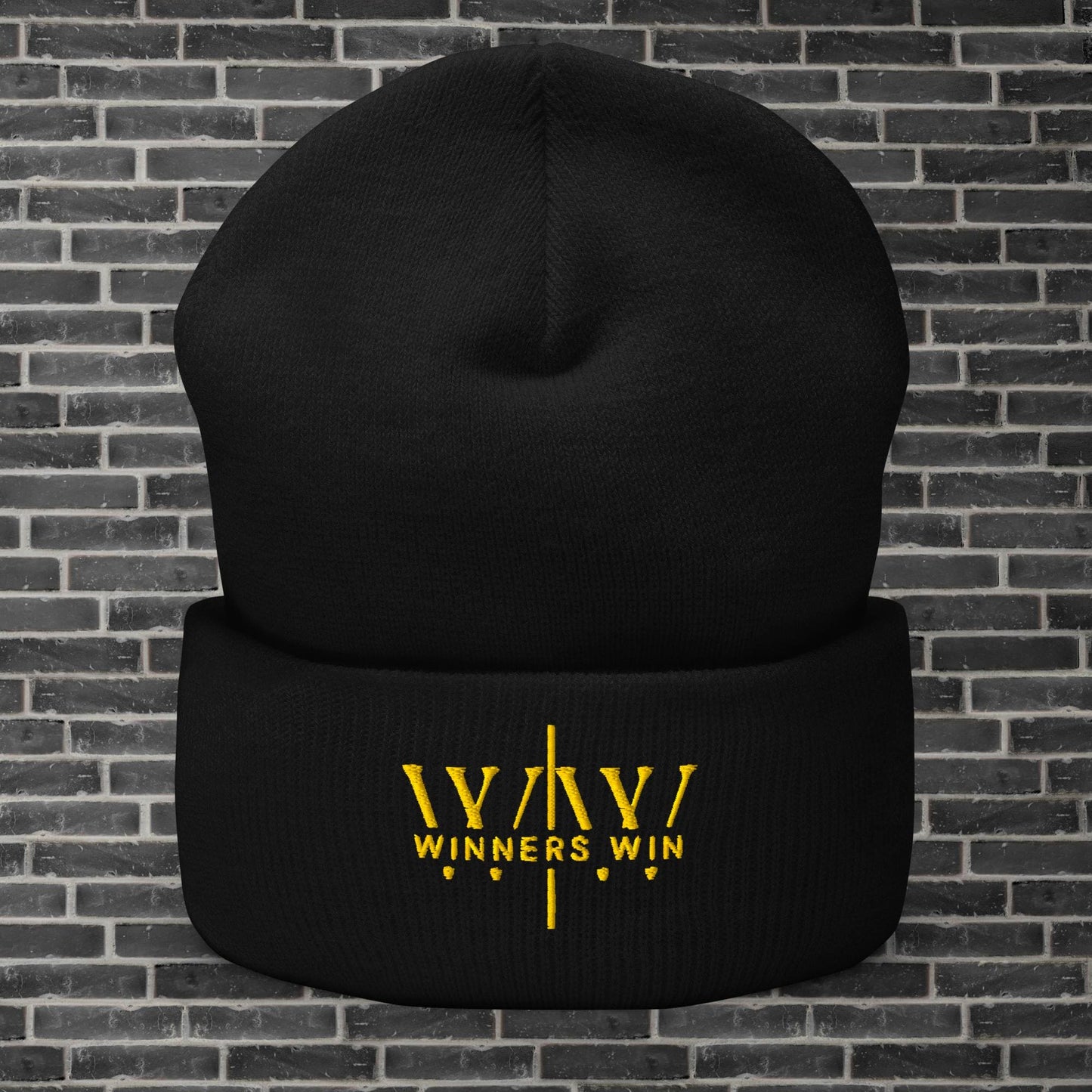 Winners Win Black Beanie with Gold Logo