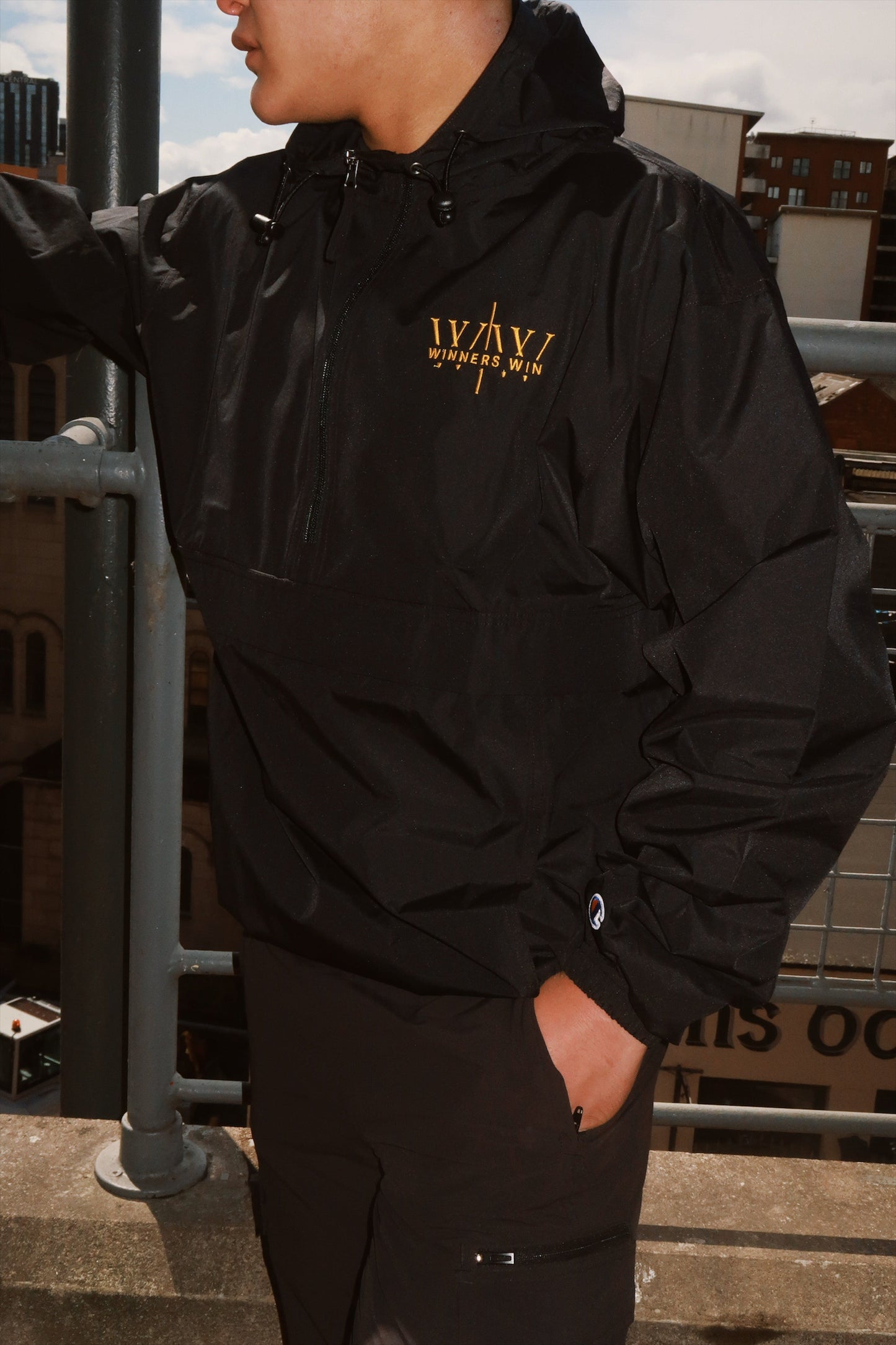 black winners win running jacket