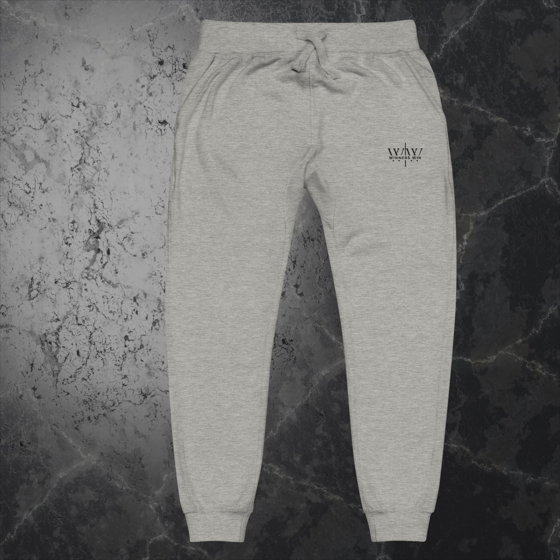 Winners Win grey sweat pants with the original Winners Win embroidered on the left leg