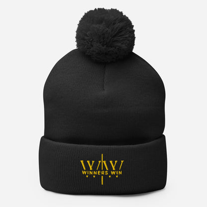 Winners Win black beanie with gold original logo