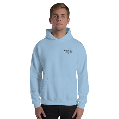 Winners Win light blue hoodie being modelled by a male model