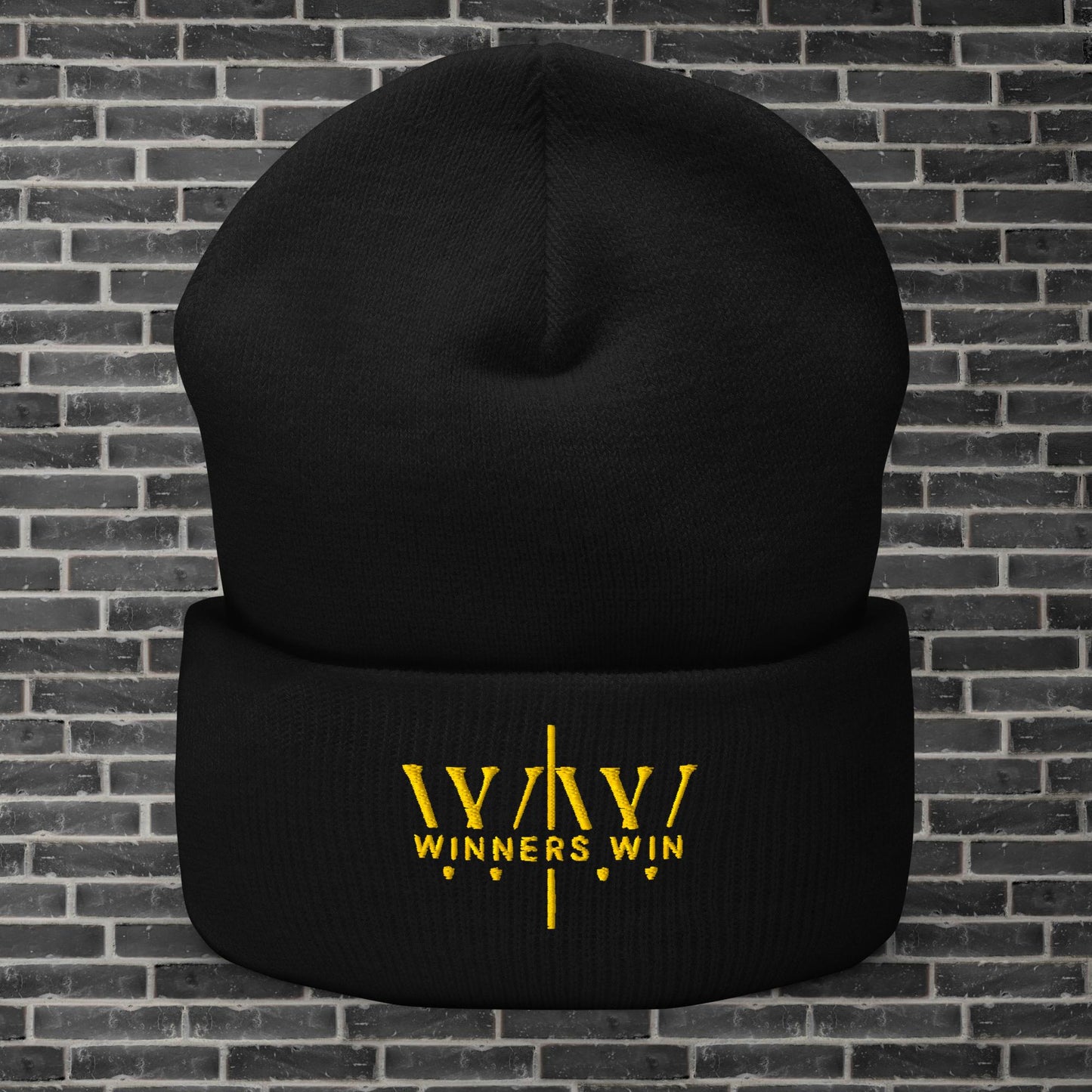 Winners Win Black Beanie with Gold Logo