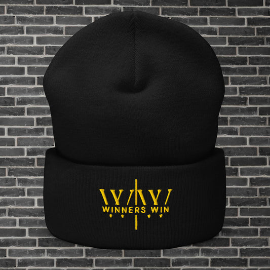 Winners Win Black Beanie with Gold Logo