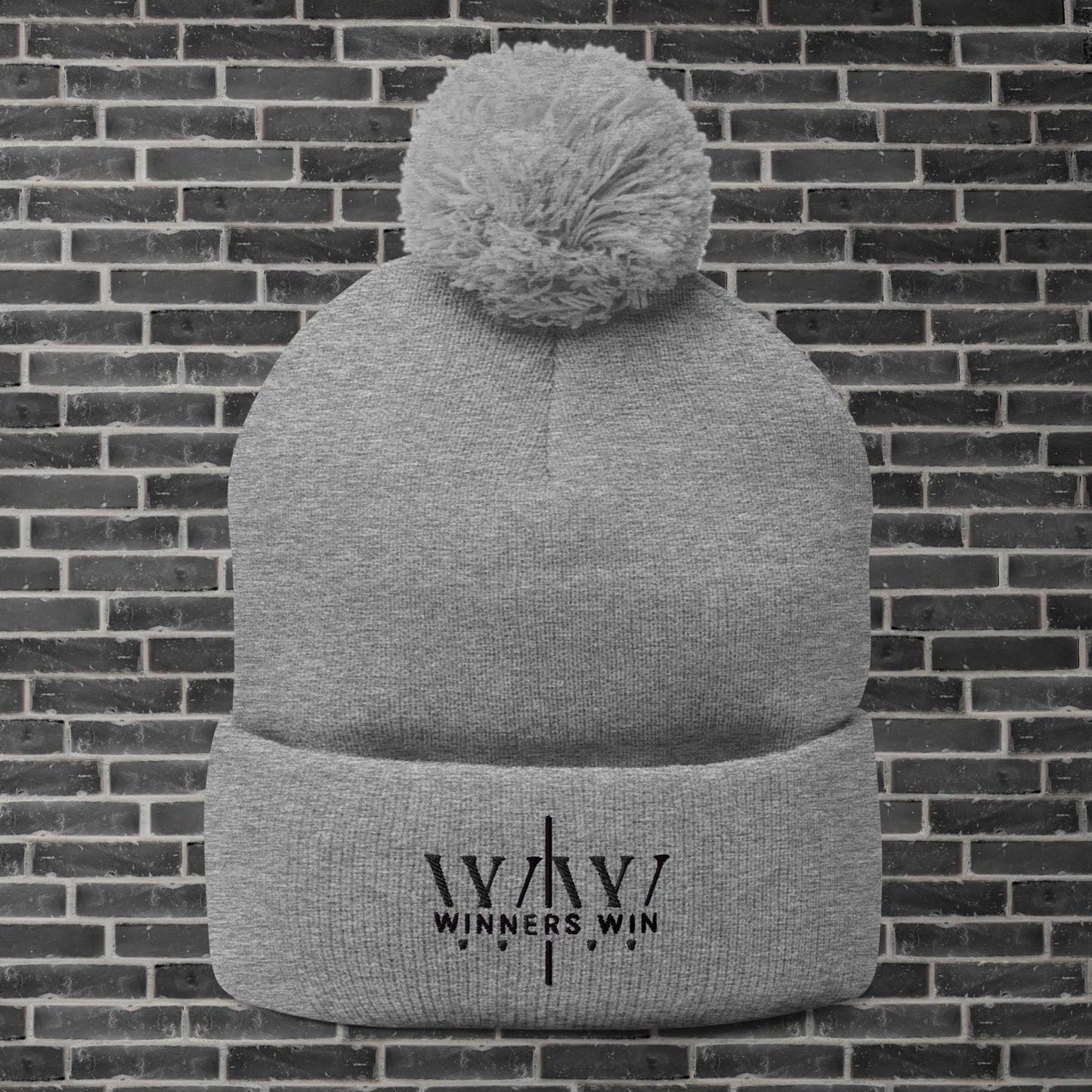 Winners Win Grey Pom Pom Beanie