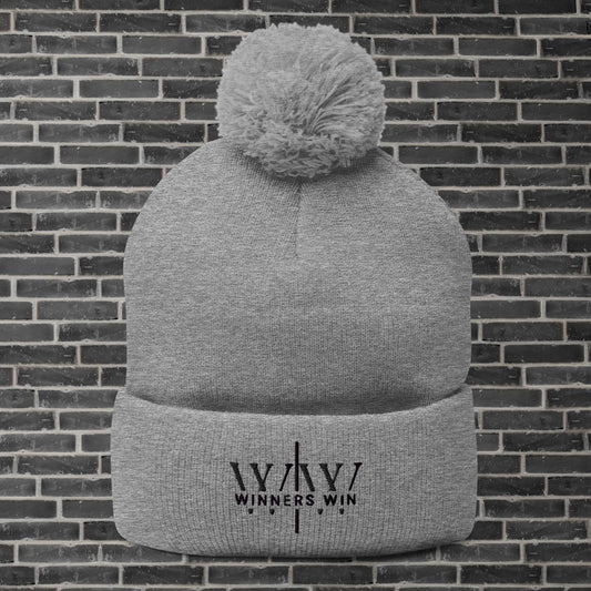 Winners Win Grey Pom Pom Beanie